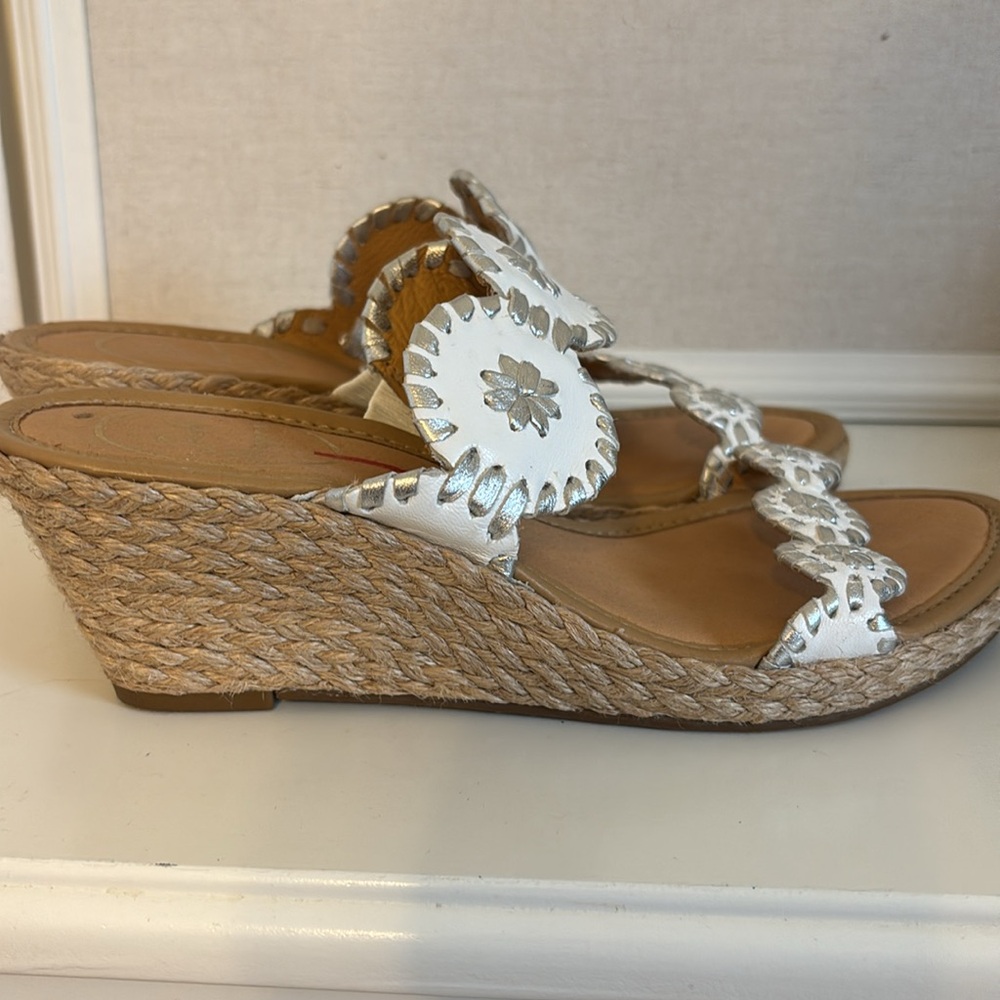 Jack Rodgers Espadrille Wedge Sandal Silver and White Size 6 - Picture 2 of 7